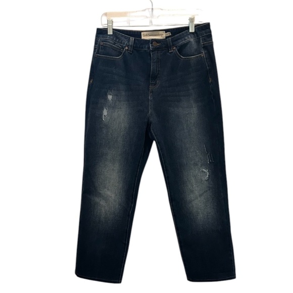 Soft Surroundings distressed dark wash capris - Picture 1 of 6